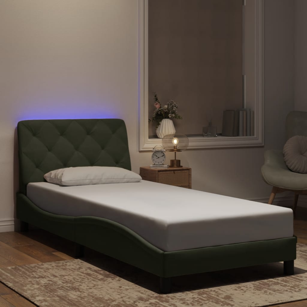 Okvir kreveta s LED-om bez madraca svjetlosivi 90x190 cm baršunasti