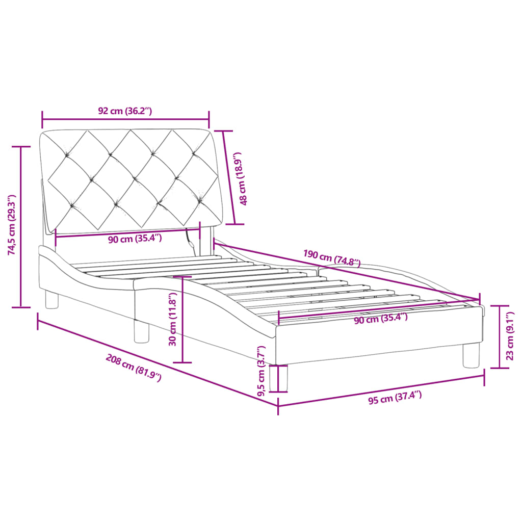 Okvir kreveta s LED-om bez madraca crni 90 x 190 cm baršunasti