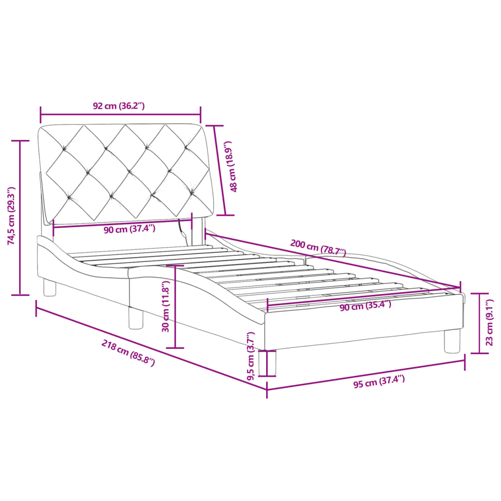 Okvir kreveta s LED-om bez madraca crni 90 x 200 cm baršunasti