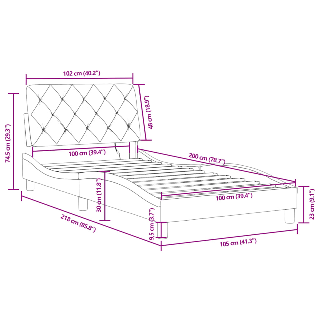 Okvir kreveta s LED-om bez madraca tamnosivi 100 x 200 cm baršunasti