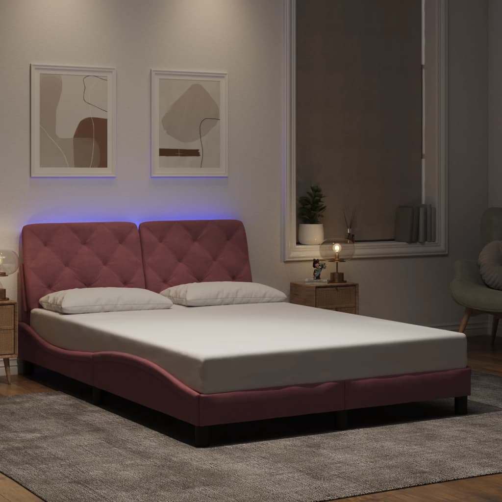 Okvir kreveta s LED-om bez madraca ružičasti 140 x 190 cm baršunasti