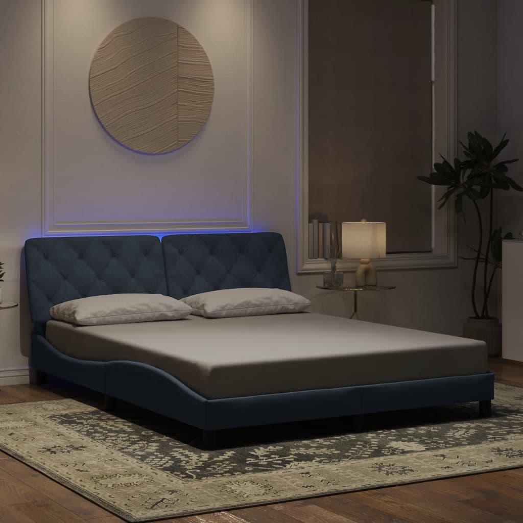 Okvir kreveta s LED-om bez madraca tamnosivi 160 x 200 cm baršunasti