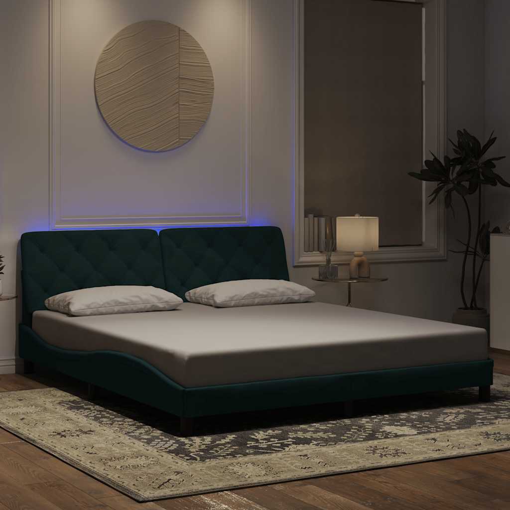 Okvir kreveta s LED-om bez madraca tamnozeleni 180x200 cm baršunasti