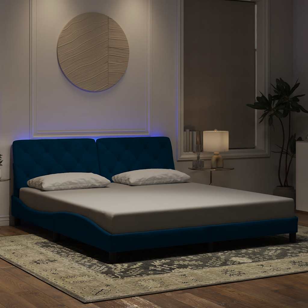 Okvir kreveta s LED-om bez madraca plavi 180 x 200 cm baršunasti