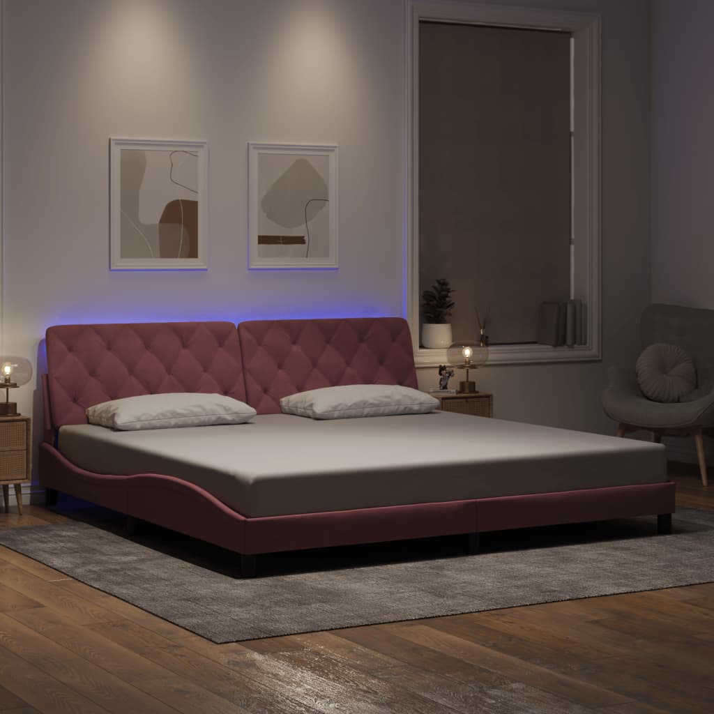 Okvir kreveta s LED-om bez madraca ružičasti 200 x 200 cm baršunasti