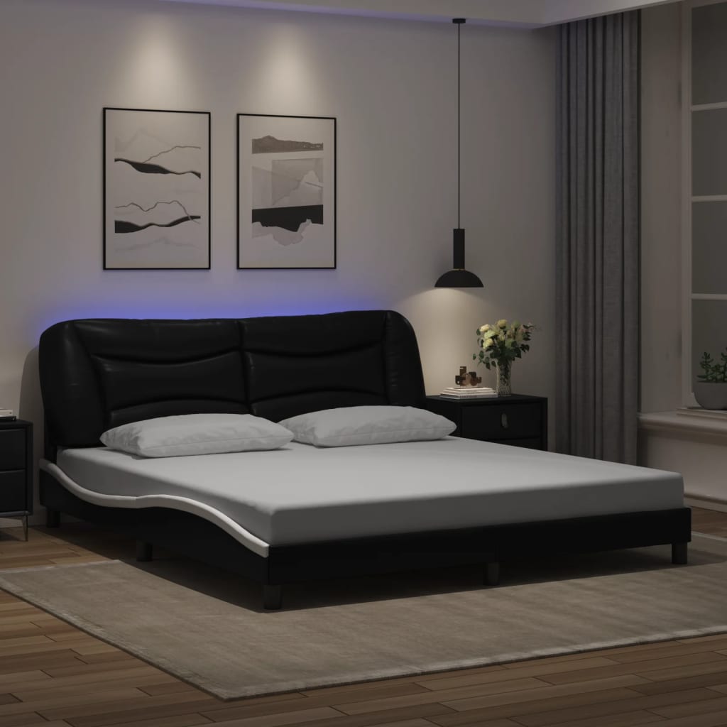 Okvir kreveta s LED-om bez madraca Hvar crno-bijeli 180 x 200 cm