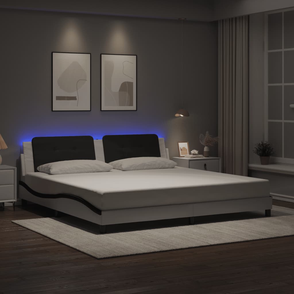 Okvir kreveta s LED-om bez madraca Zadar bijelo-crni 200 x 200 cm