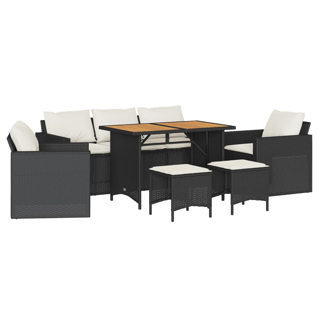 6-dijelni set vrtnih sofa s jastucima crni od poliratana Crna 177 x 70 x 68 cm