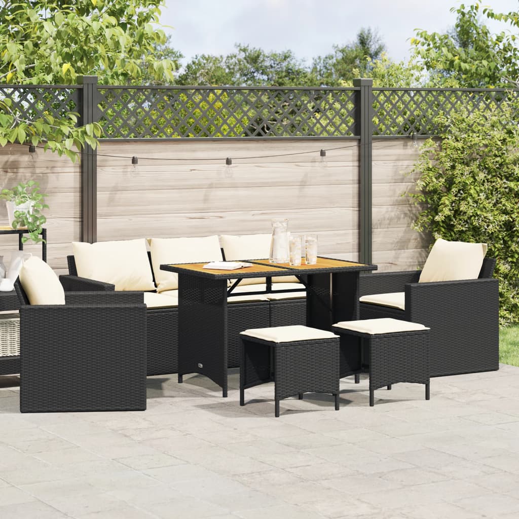 6-dijelni set vrtnih sofa s jastucima crni od poliratana Crna 177 x 70 x 68 cm