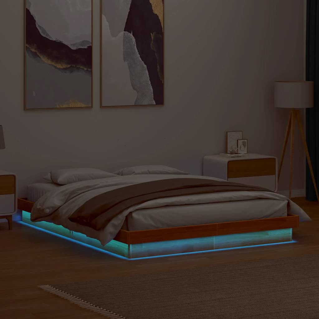 LED okvir kreveta voštano smeđi 150x200 cm od masivne borovine