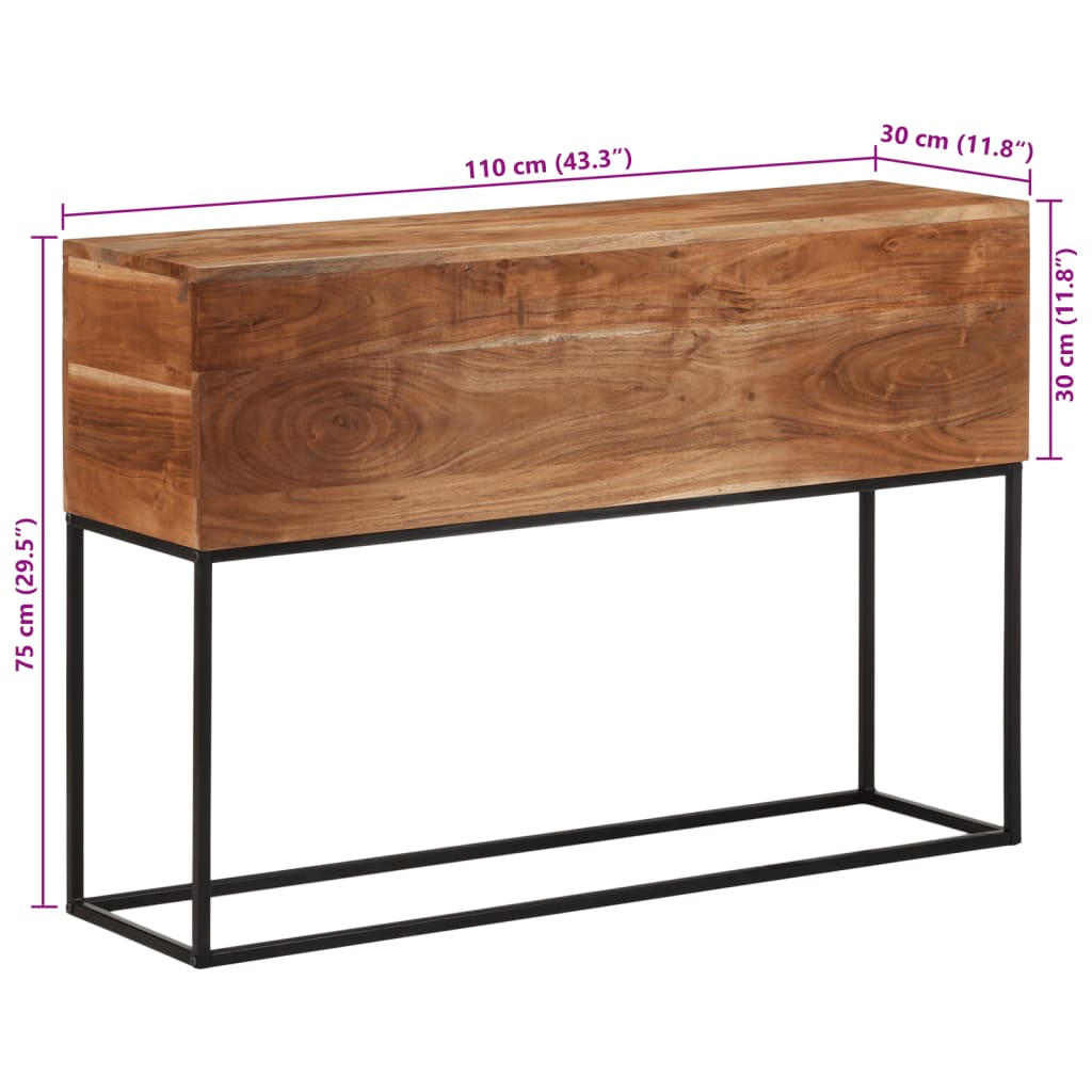 Konzolni stol 110 x 30 x 75 cm masivno drvo bagrema i željezo