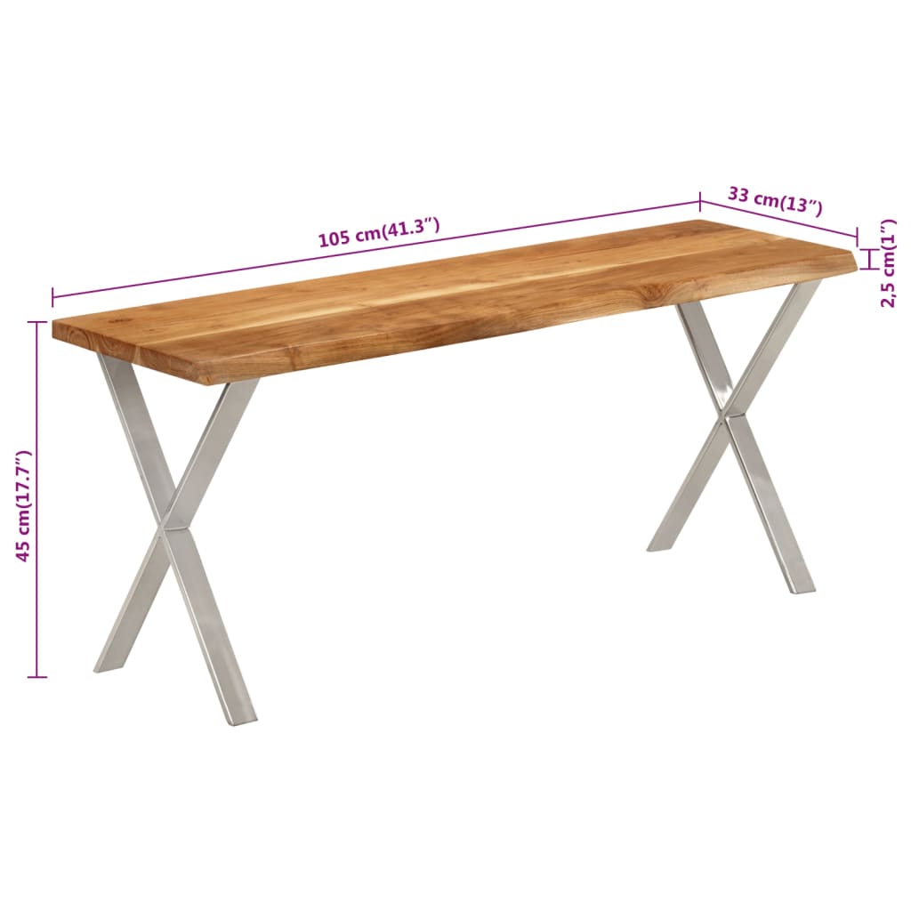 Klupa sa živim rubom 105 cm od masivnog bagremovog drva