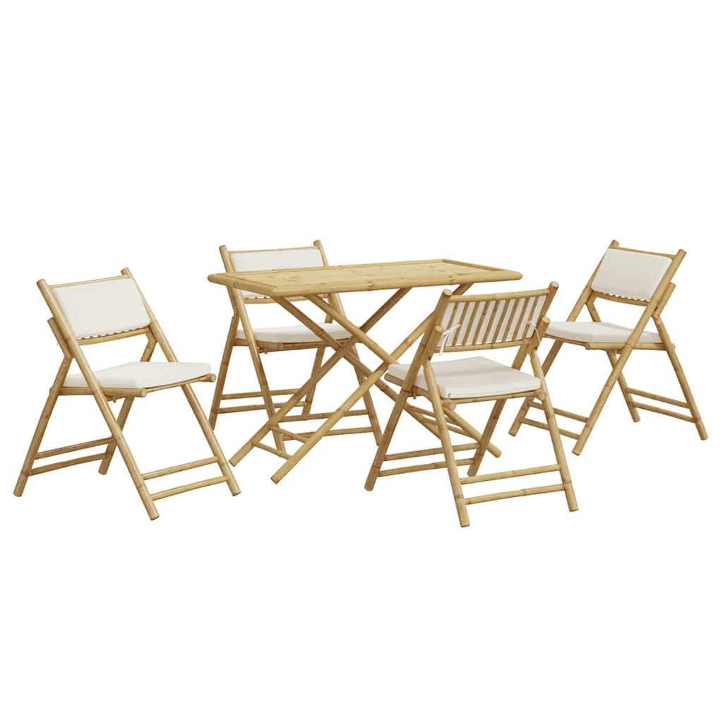 5-dijelni sklopivi bistro set s krem bijelim jastucima bambus