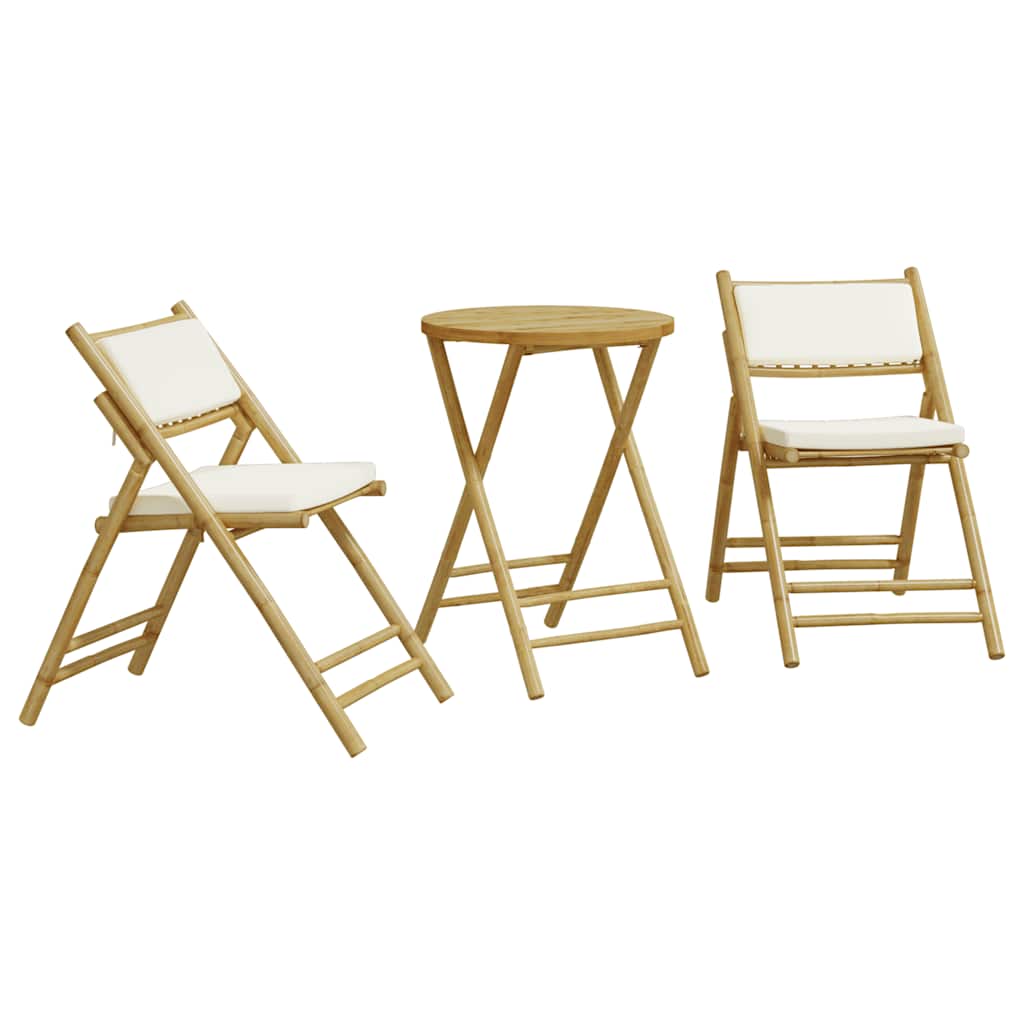 3-dijelni sklopivi bistro set s krem bijelim jastucima bambus
