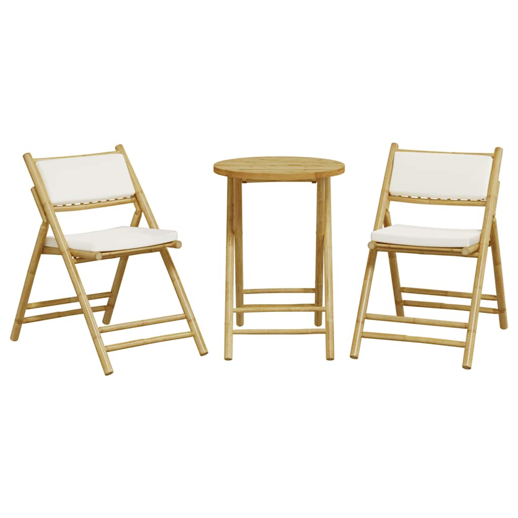3-dijelni sklopivi bistro set s krem bijelim jastucima bambus