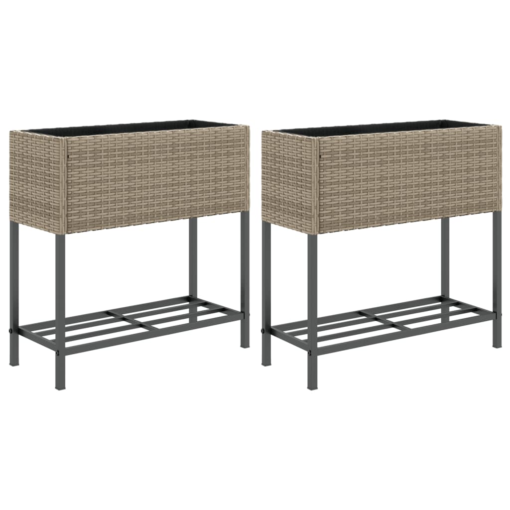 Vrtne sadilice s policom 2 kom sive 70 x 28 x 70 cm poliratan
