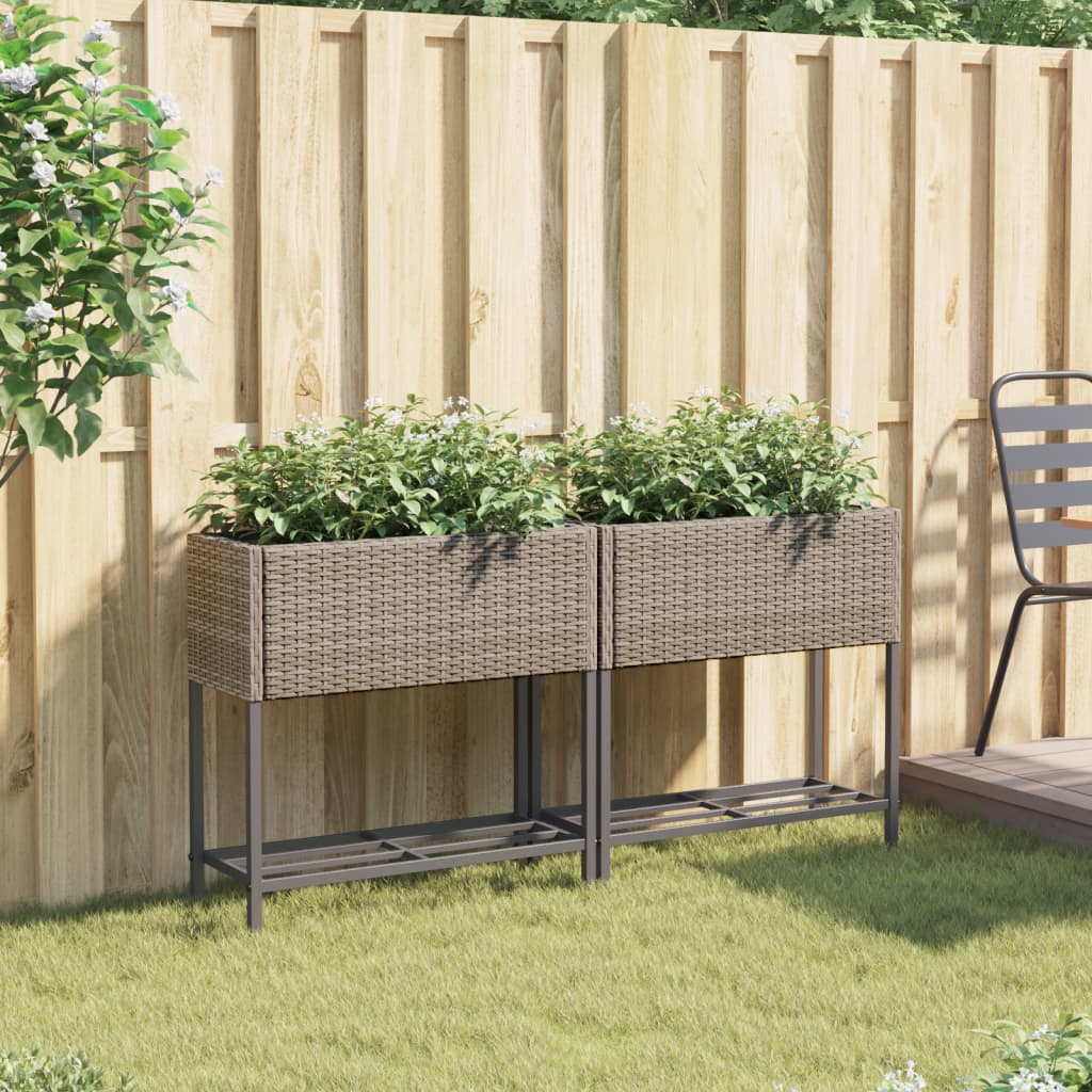 Vrtne sadilice s policom 2 kom sive 70 x 28 x 70 cm poliratan