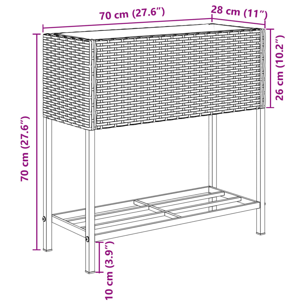 Vrtne sadilice s policom 2 kom sive 70 x 28 x 70 cm poliratan