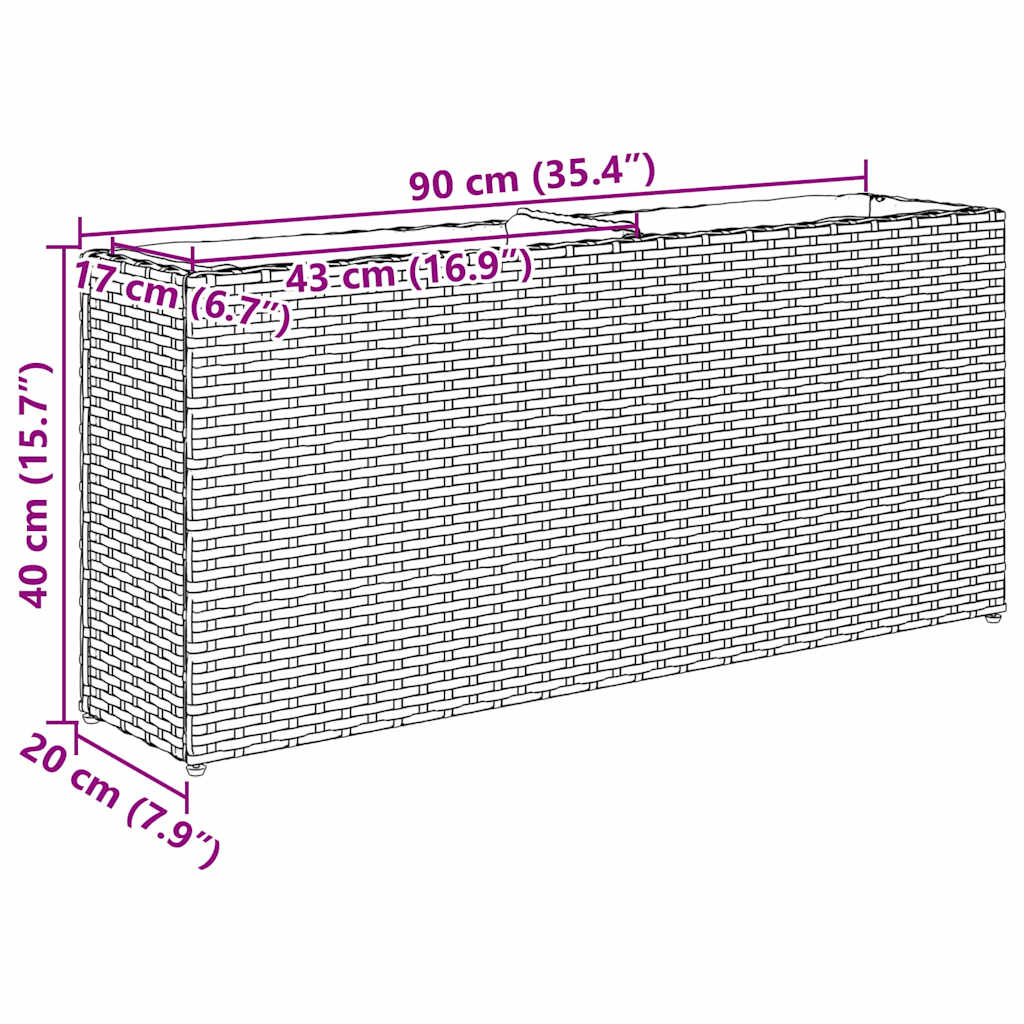 Vrtne sadilice s 2 posude 2 kom sive 90 x 20 x 40 cm poliratan
