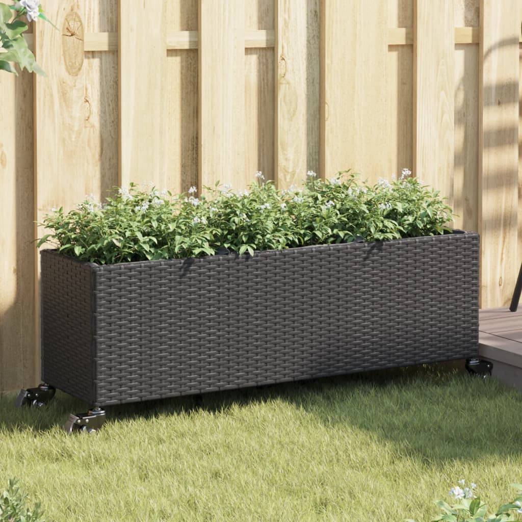 Vrtne sadilice s kotačima 2 kom crna 107x32x38 cm poliratan
