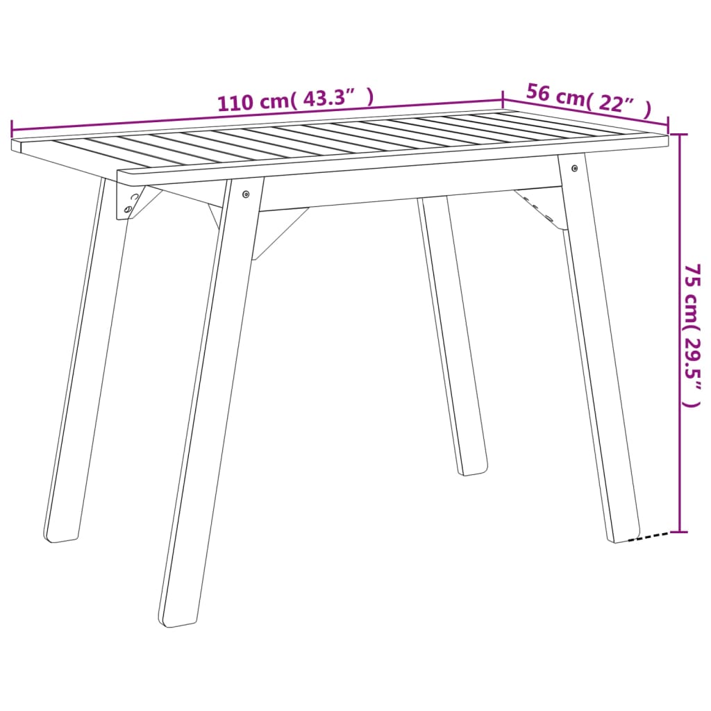 Vrtni blagovaonski stol 110 x 56 x 75 cm masivno bagremovo drvo