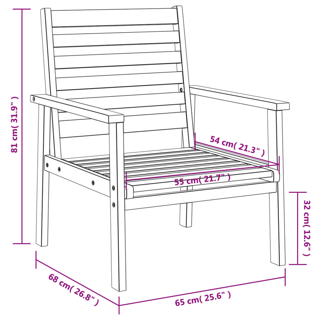 Vrtna stolica 2 kom 66,5x65x81 cm od masivnog bagremovog drva