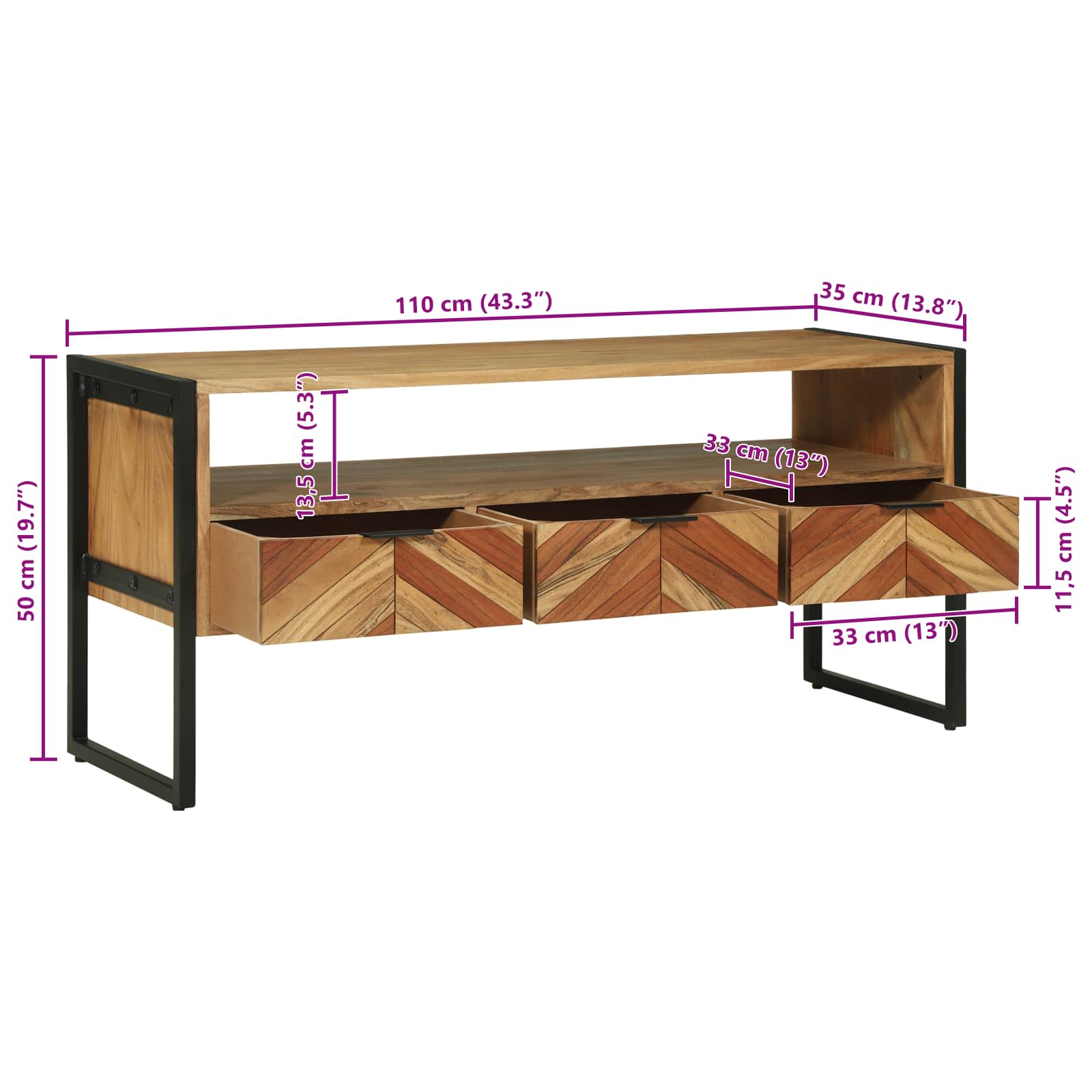 TV ormar s ladicama Smeđa 100 x 35 x 50 cm Čvrsto drvo akacije