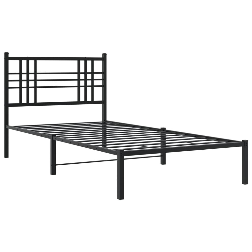 Metalni okvir za krevet s uzglavljem crni 90x190 cm