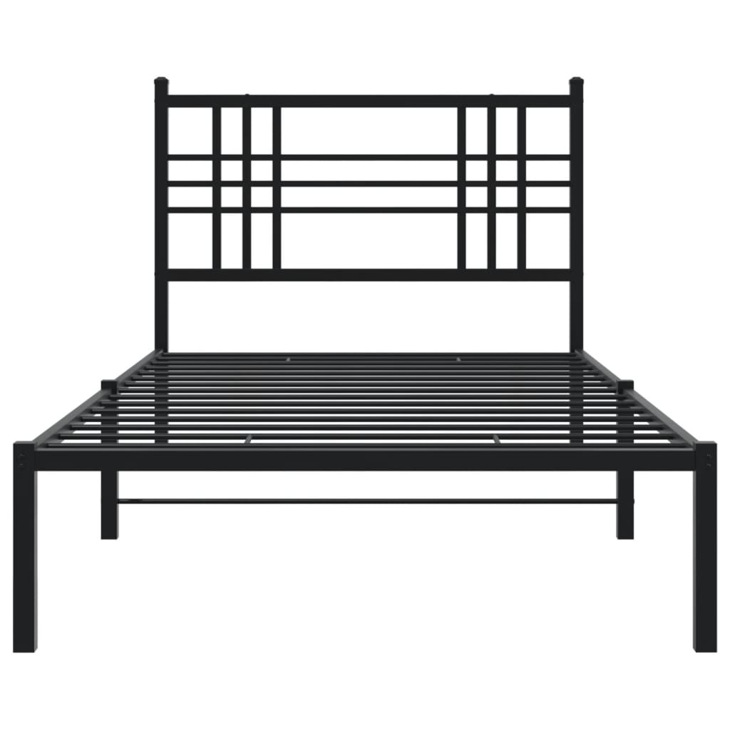Metalni okvir za krevet s uzglavljem crni 90x190 cm