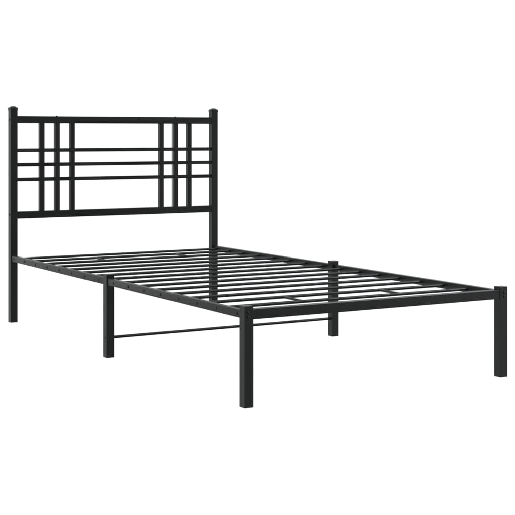Metalni okvir za krevet s uzglavljem crni 100x190 cm
