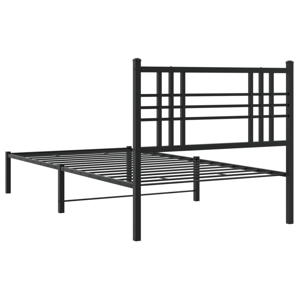 Metalni okvir za krevet s uzglavljem crni 100x190 cm