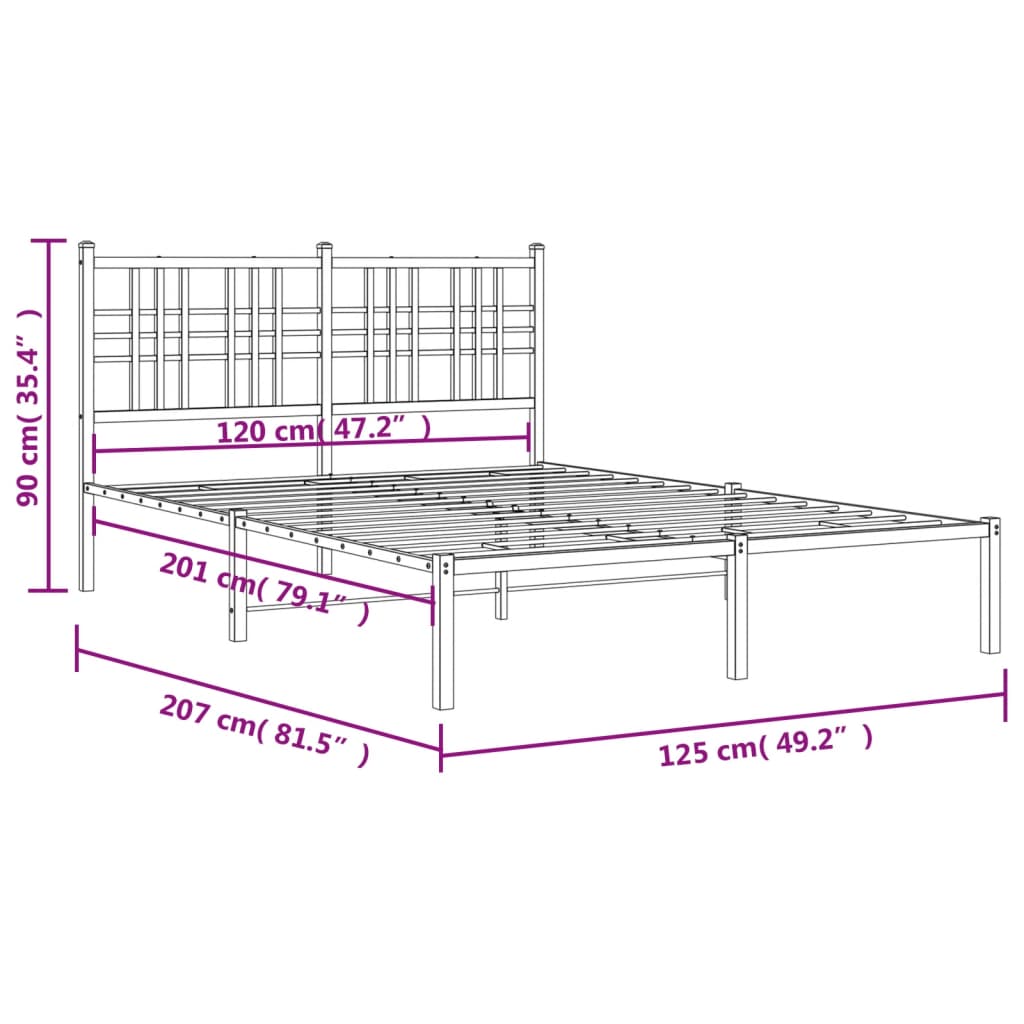 Metalni okvir za krevet s uzglavljem crni 120x200 cm