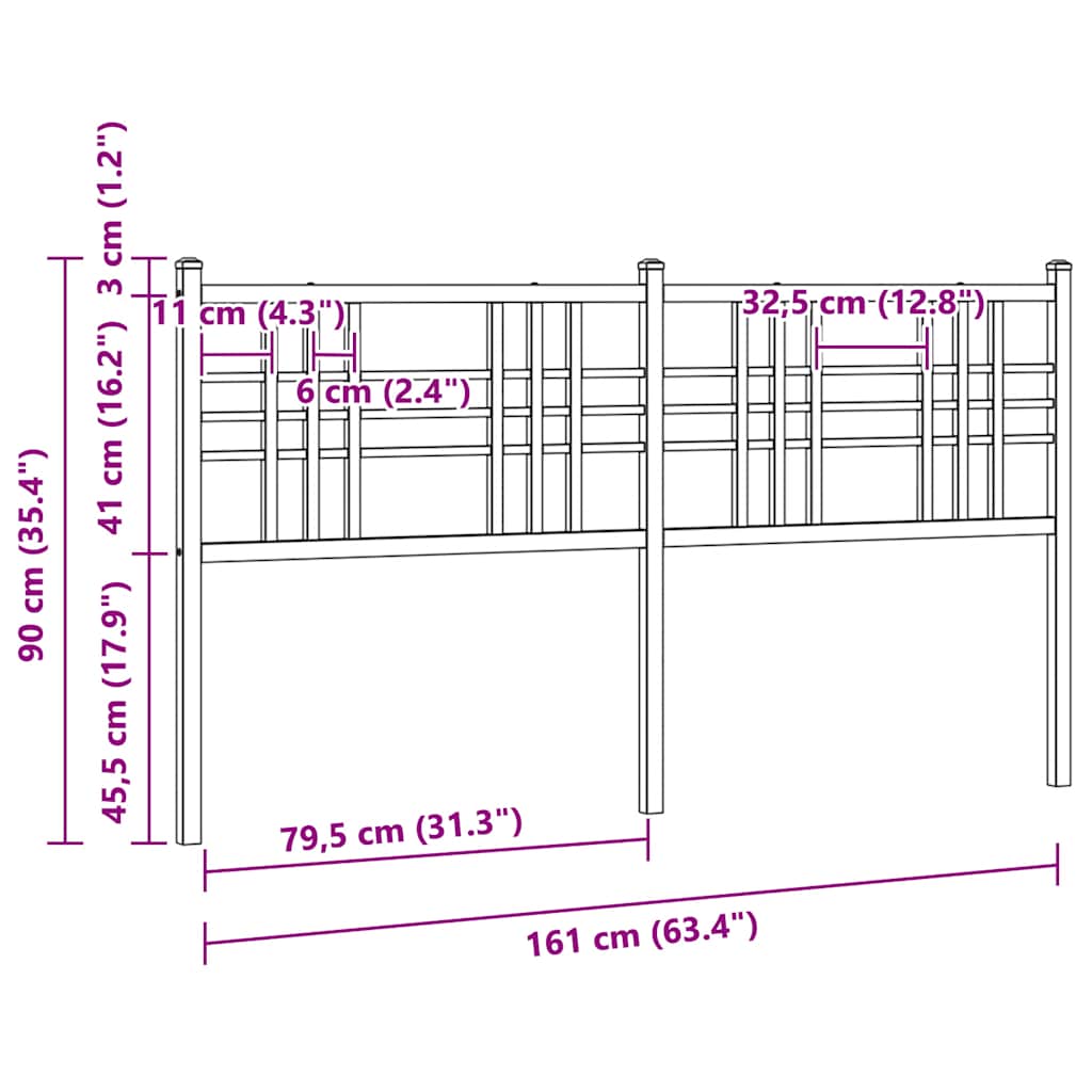 Metalno zamjensko uzglavlje crno 160 cm