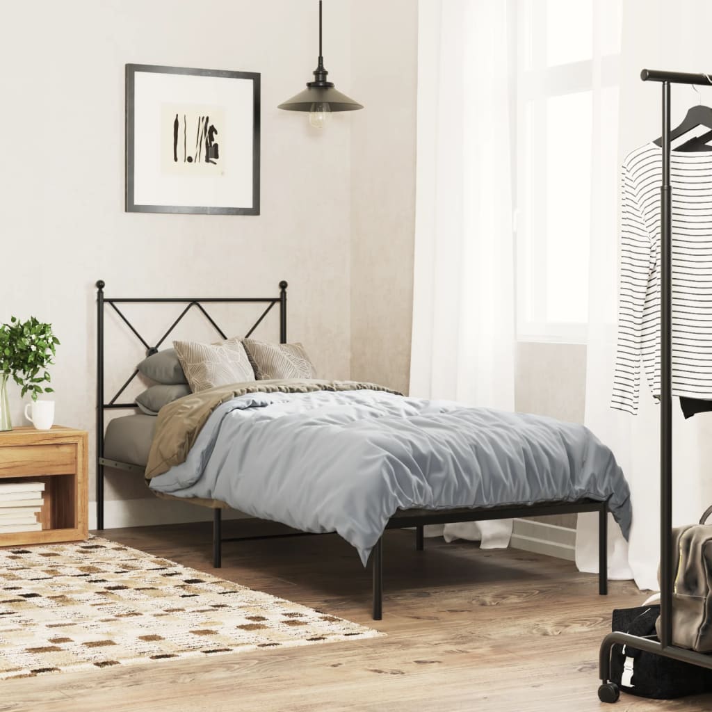 Metalni okvir za krevet s uzglavljem crni 75x190 cm