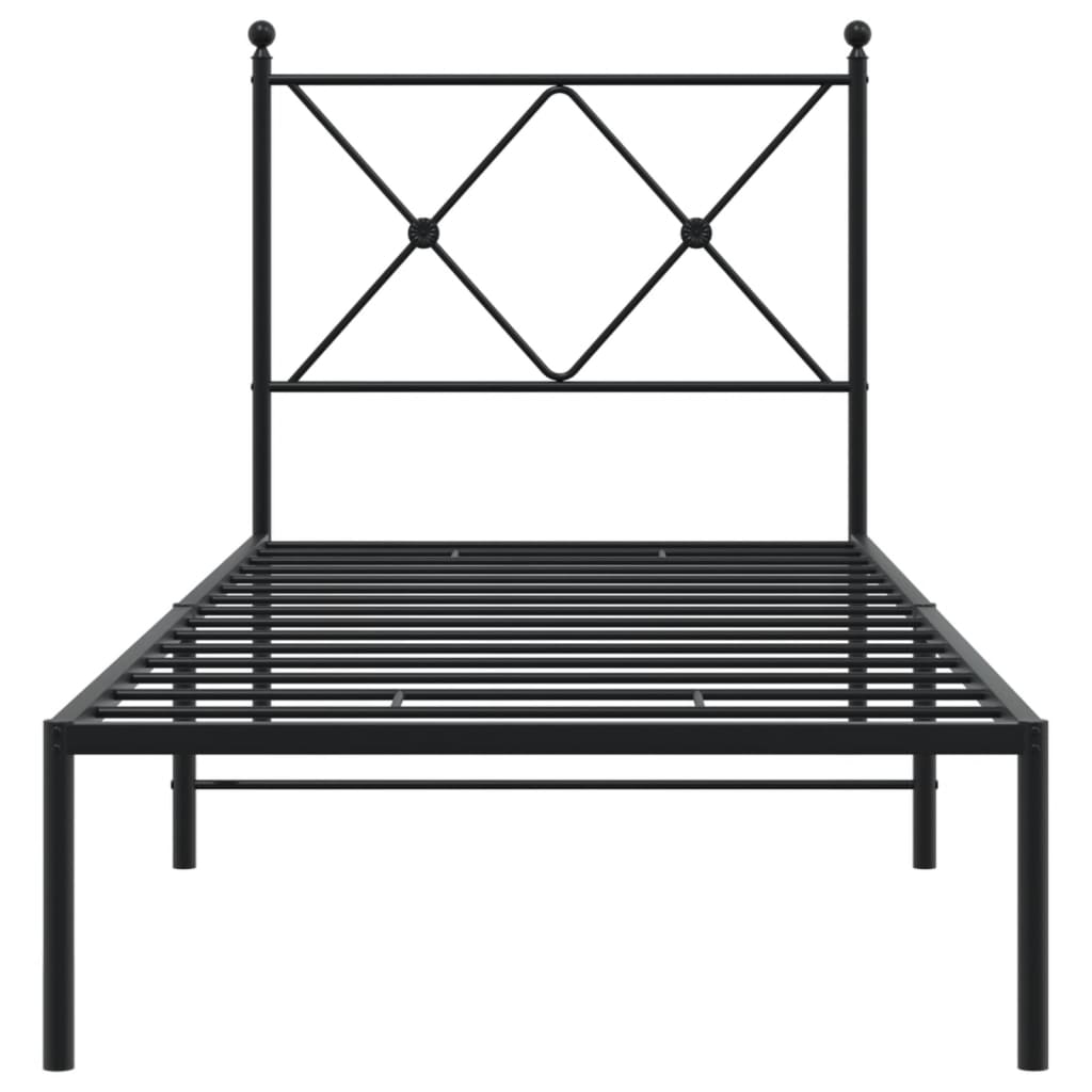 Metalni okvir za krevet s uzglavljem crni 80x200 cm