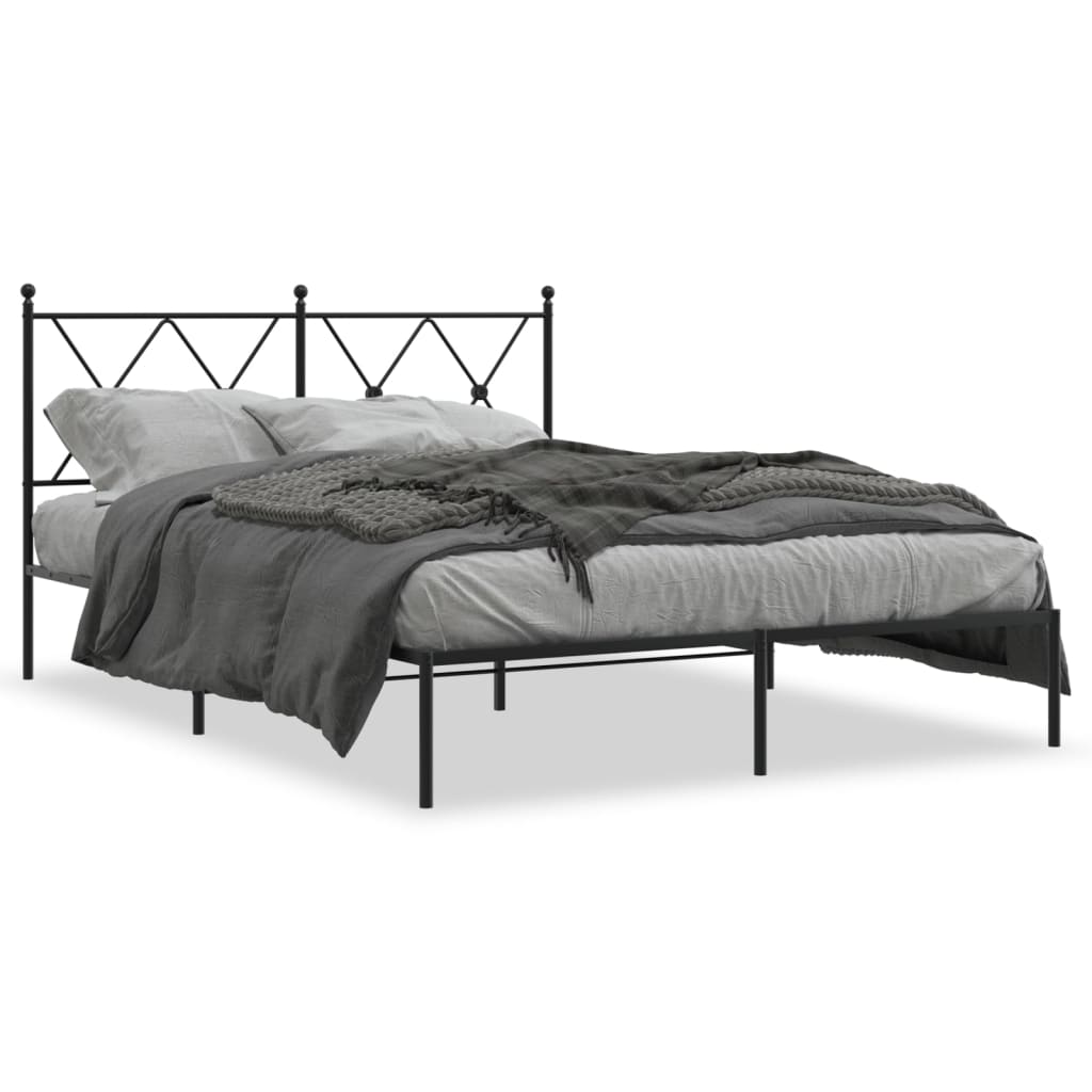 Metalni okvir za krevet s uzglavljem crni 135x190 cm