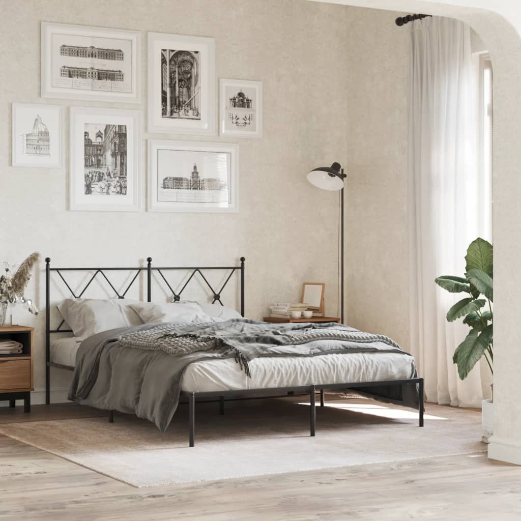 Metalni okvir za krevet s uzglavljem crni 140x190 cm