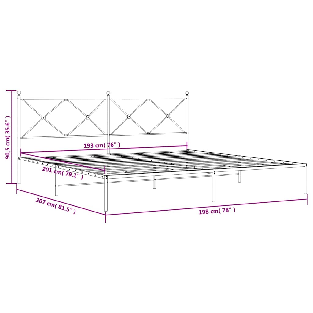 Metalni okvir za krevet s uzglavljem crni 193x203 cm