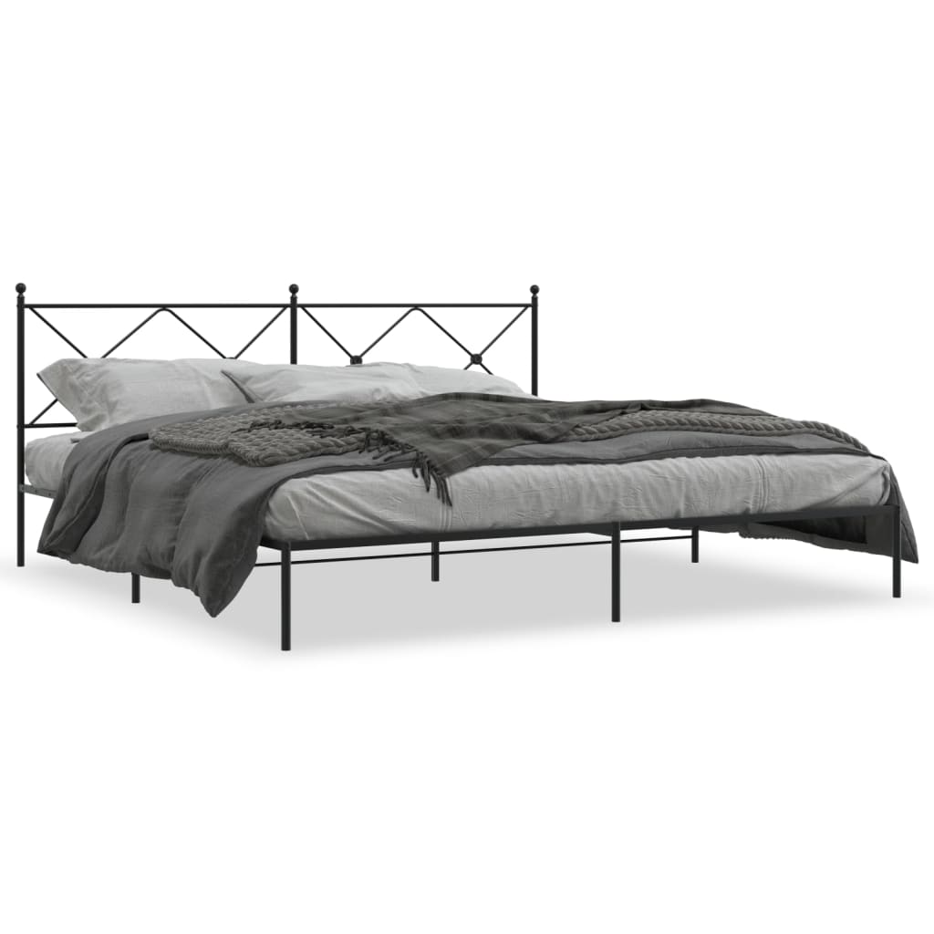 Metalni okvir za krevet s uzglavljem crni 200x200 cm