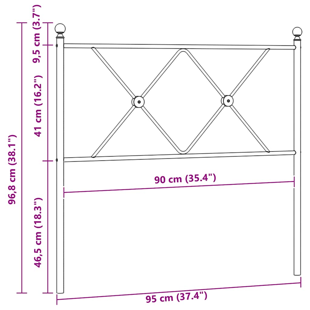 Metalno zamjensko uzglavlje crno 90 cm