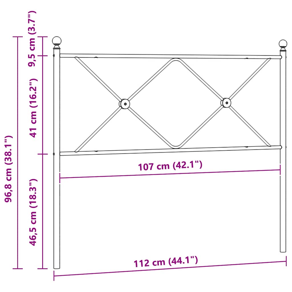Metalno zamjensko uzglavlje crno 107 cm