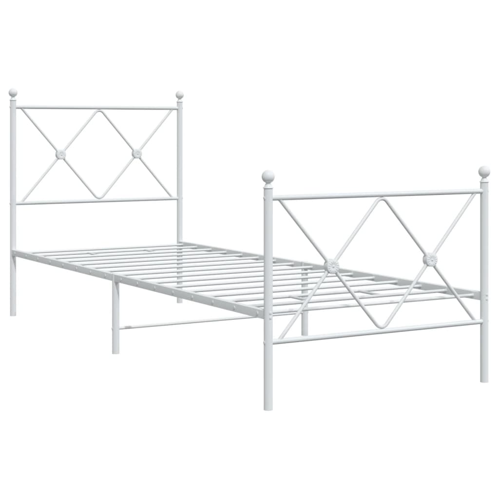 Metalni okvir kreveta uzglavlje i podnožje bijeli 75x190 cm