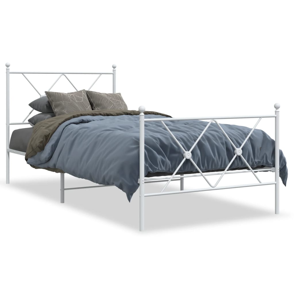 Metalni okvir kreveta uzglavlje i podnožje bijeli 90x190 cm