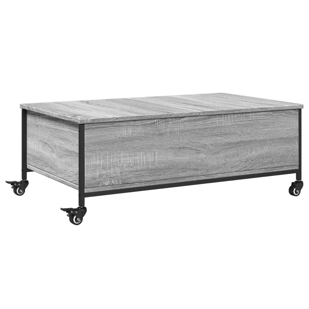 Stolić za kavu s kotačima siva boja hrasta 91x55x34 cm drveni