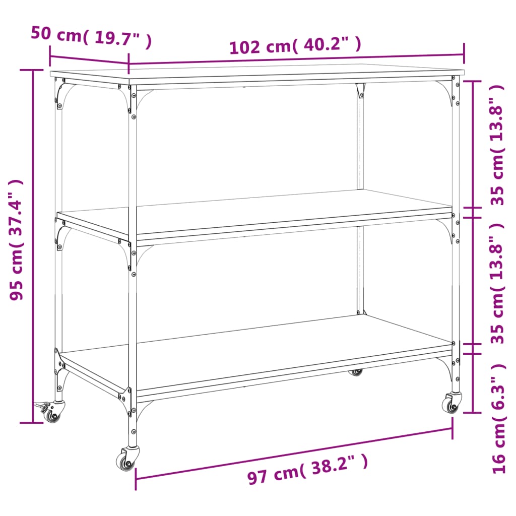 Kuhinjska kolica boja hrasta 102 x 50 x 95 cm konstruirano drvo
