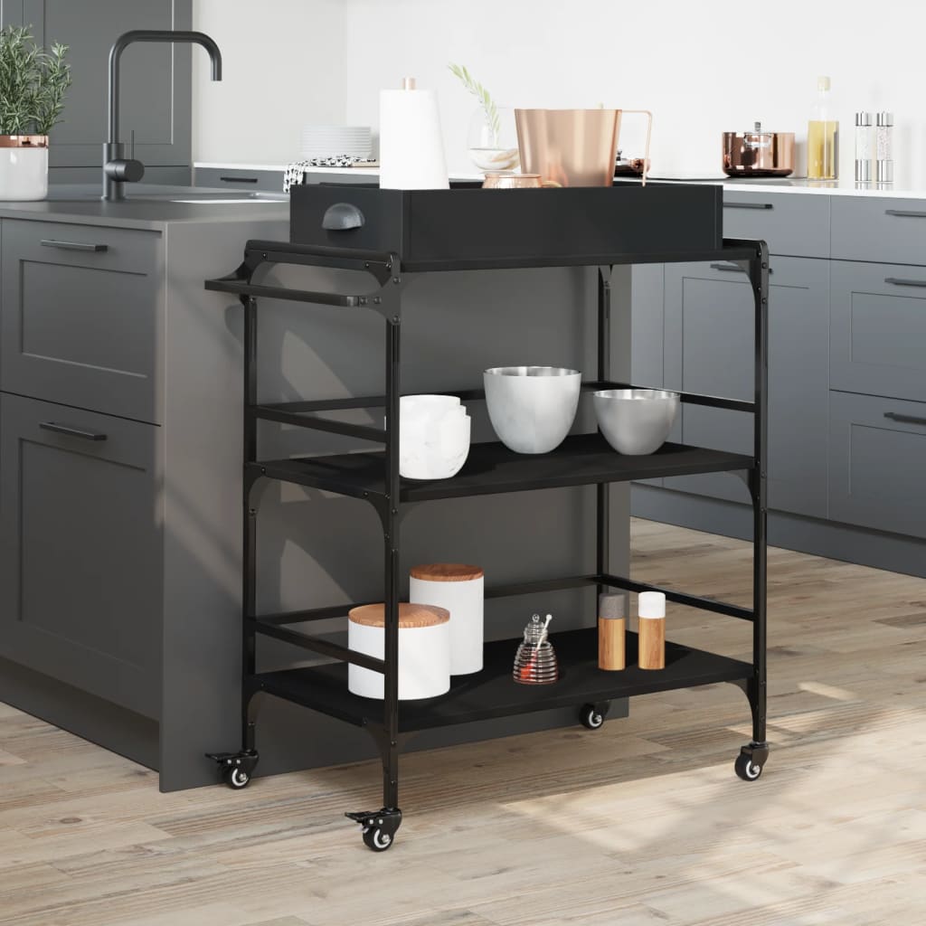 Kuhinjska kolica crna 81,5 x 41 x 92,5 cm od konstruiranog drva