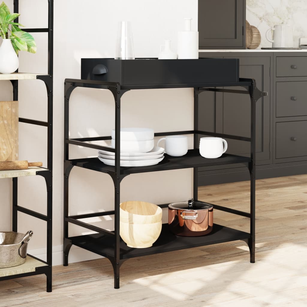 Kuhinjska kolica crna 81,5 x 41 x 92,5 cm od konstruiranog drva