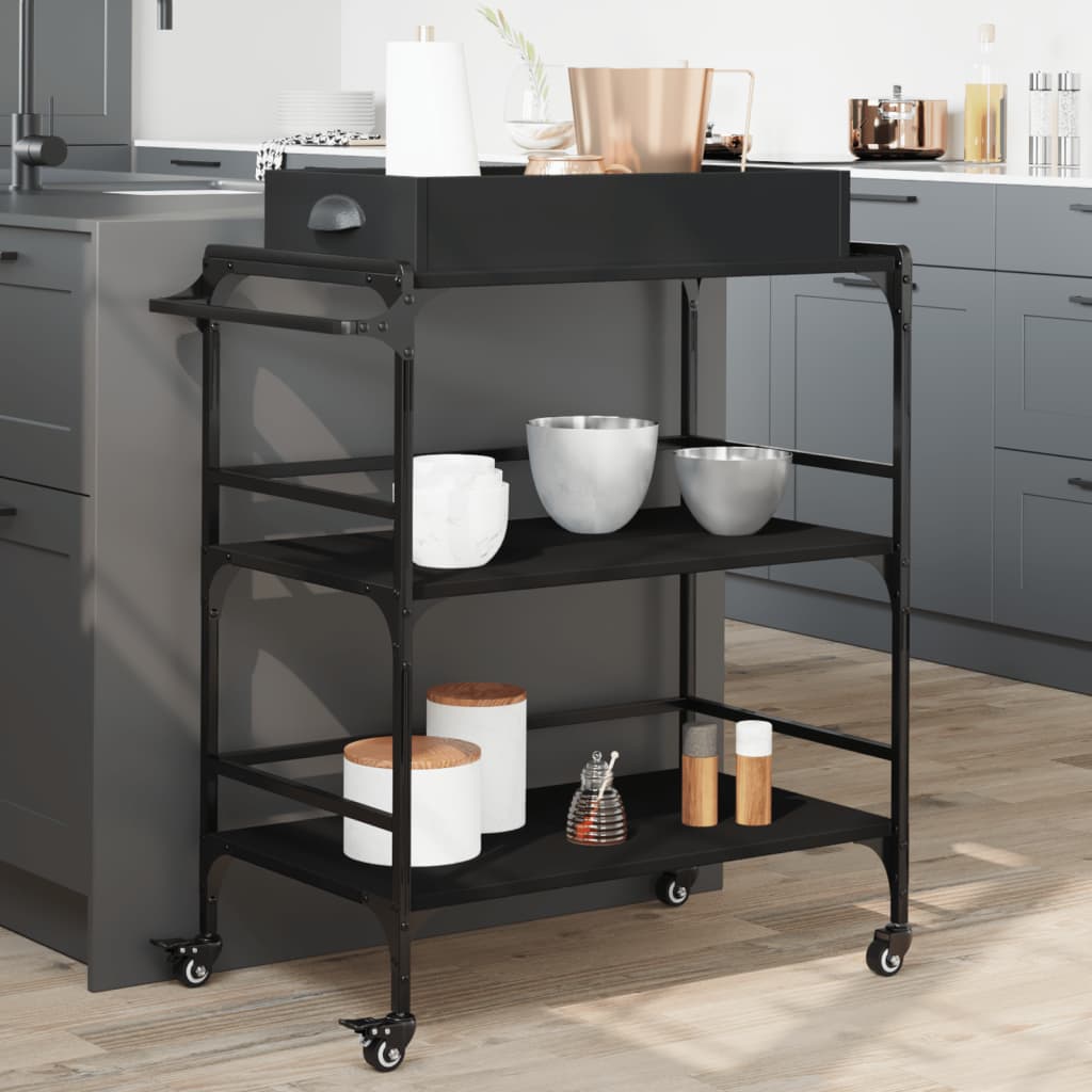 Kuhinjska kolica crna 81,5 x 41 x 92,5 cm od konstruiranog drva