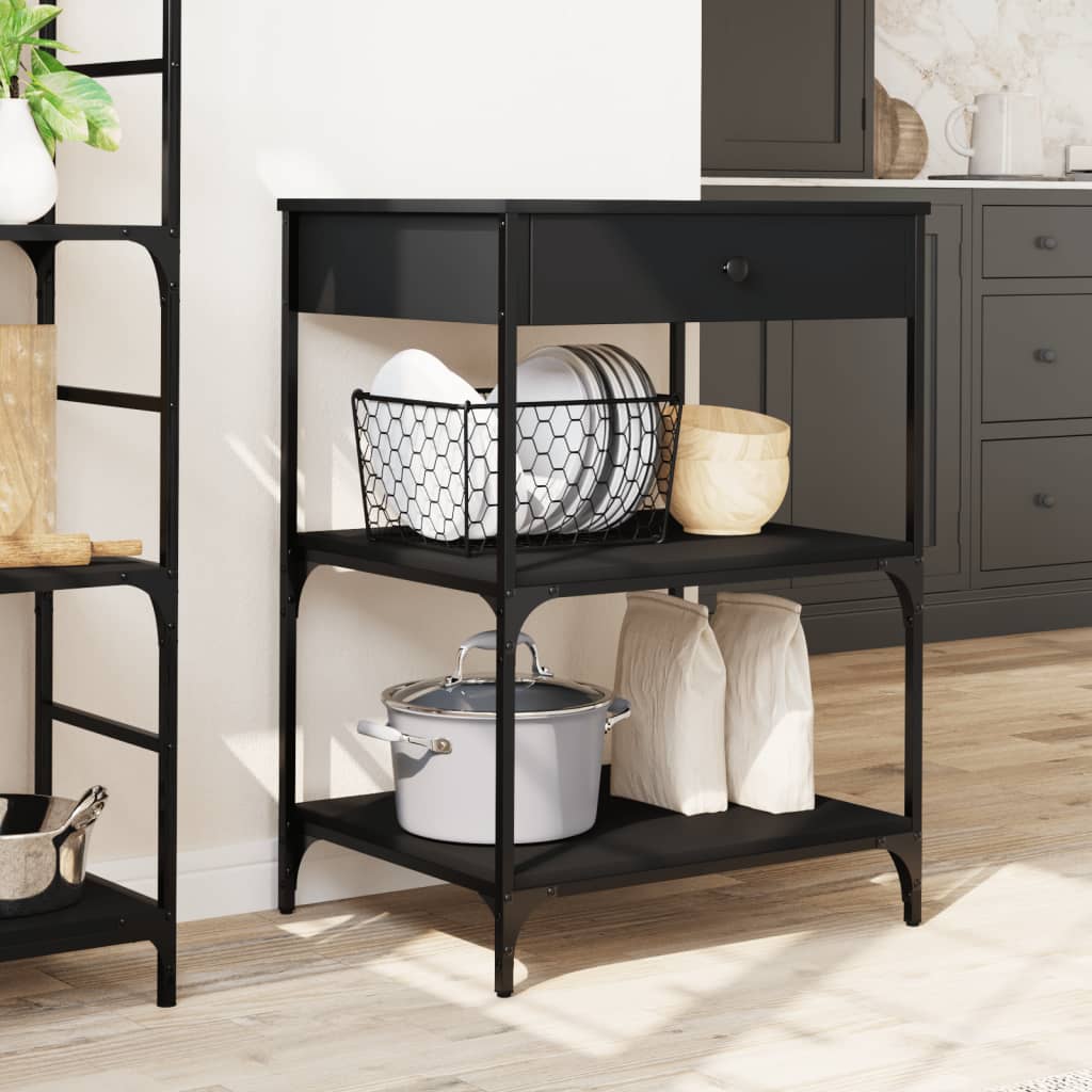 Kuhinjska kolica crna 60 x 48 x 89,5 cm od konstruiranog drva