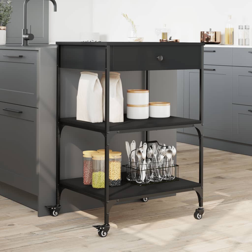 Kuhinjska kolica crna 60 x 48 x 89,5 cm od konstruiranog drva